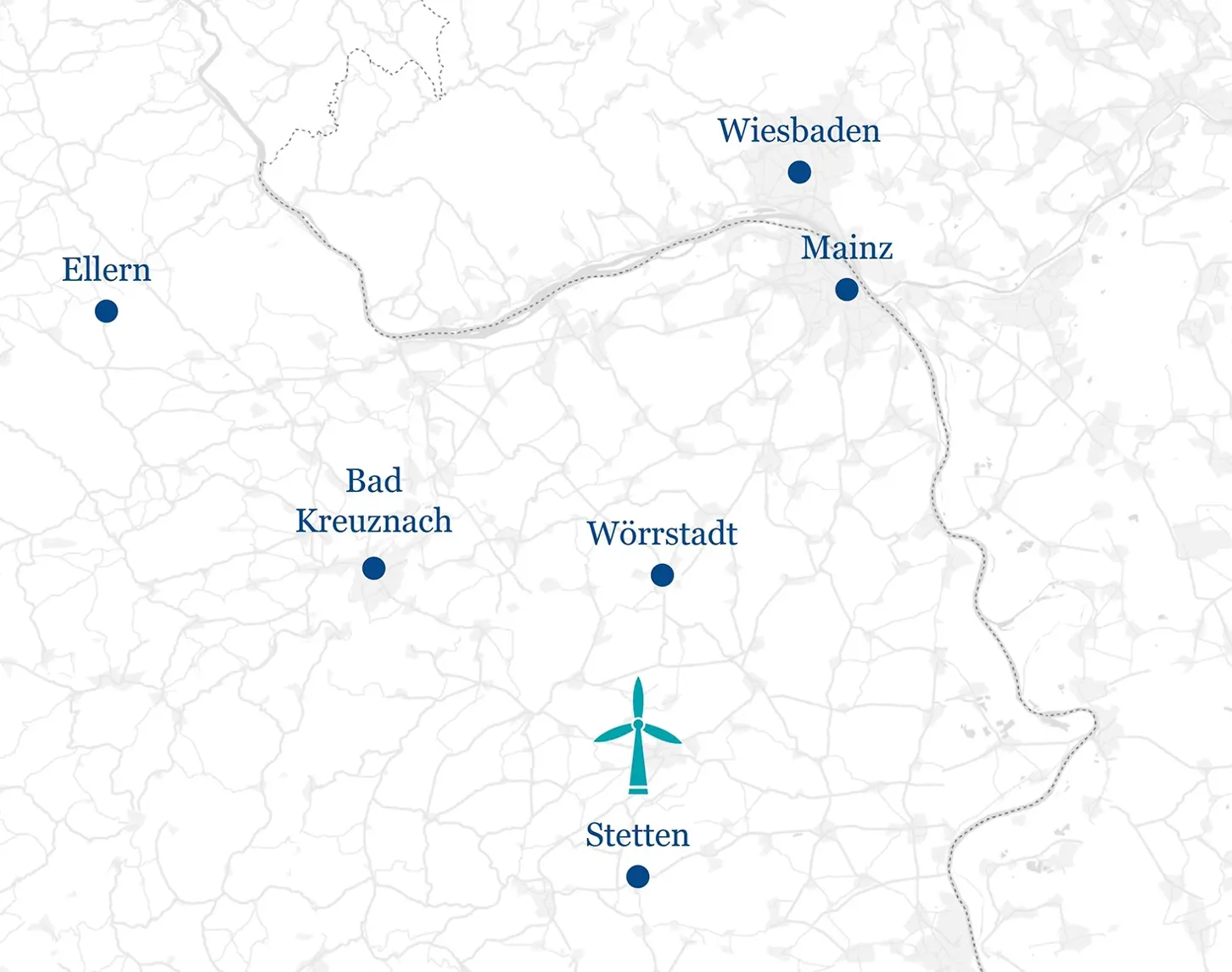 Eine einfach stilisierte Karte zeigt das Projektgebiet des Windparks Stetten in Brandenburg.