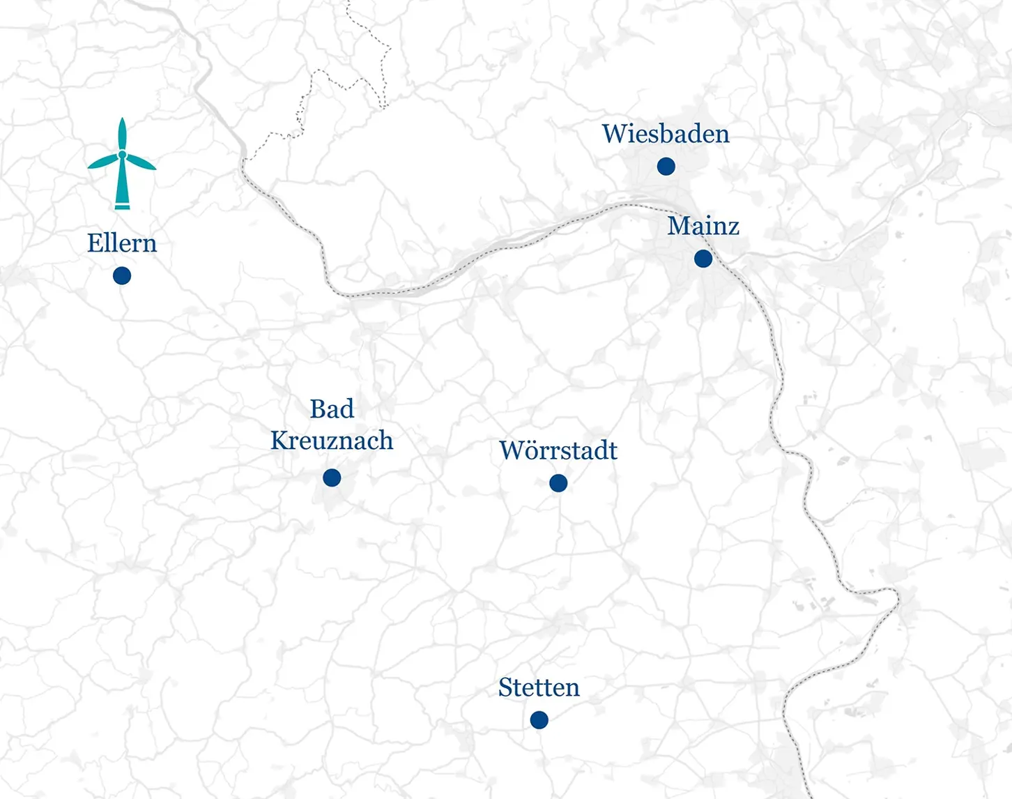 Eine einfach stilisierte Karte zeigt das Projektgebiet des Windparks Ellern in Brandenburg.